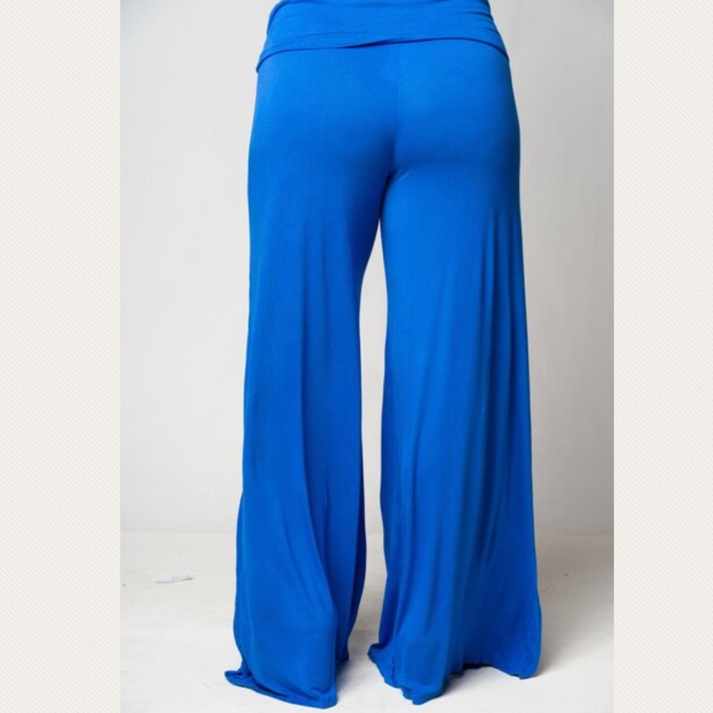 1X 2X 3X BLUE HIGH WAISTED PLUS SIZE PALAZZO PANT - Picture 3 of 4